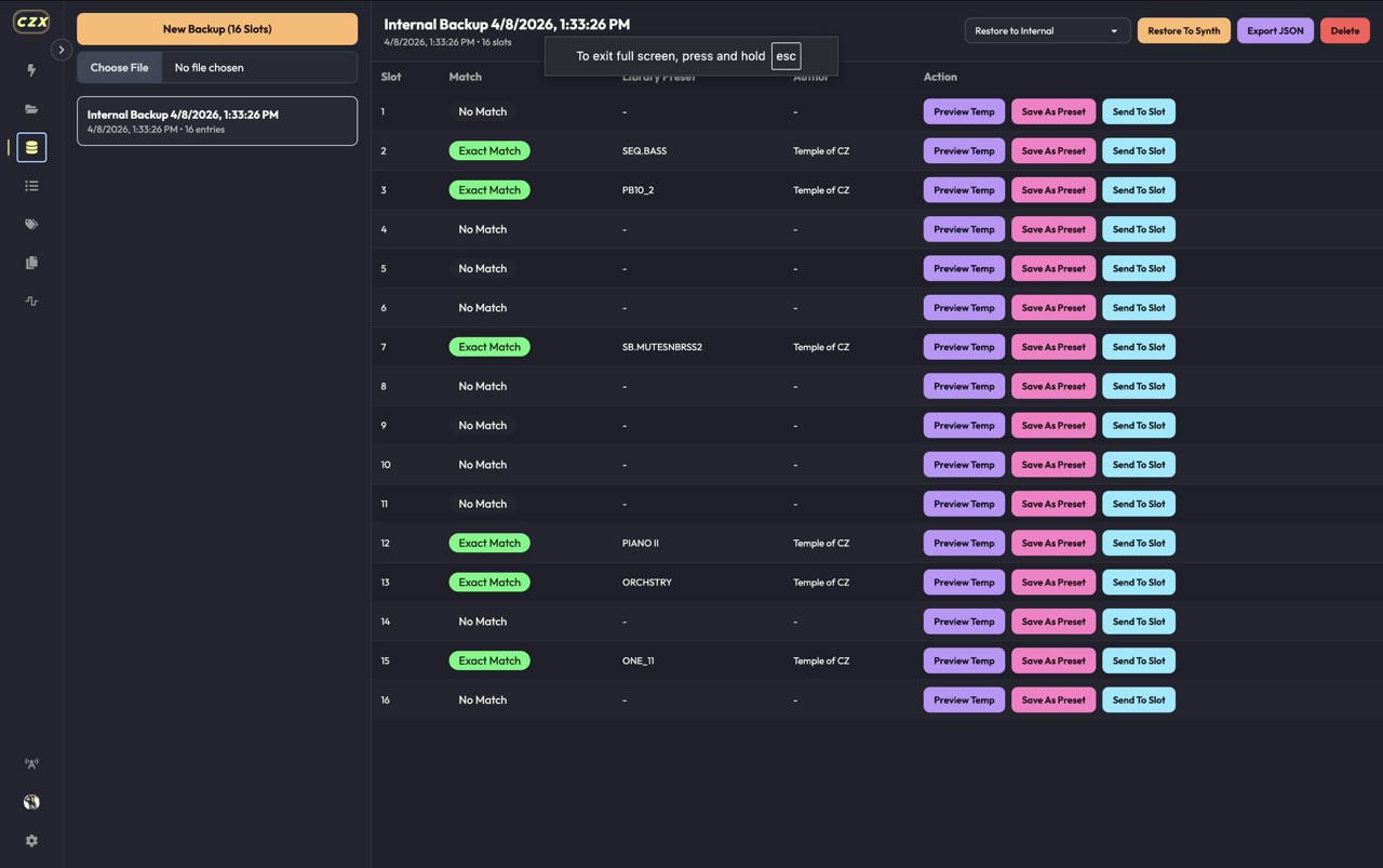 CZ Explorer backup management